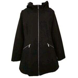 French Connection Soft Shell Hooded Jacket Coat Women's M Black‎ Lined Full Zip